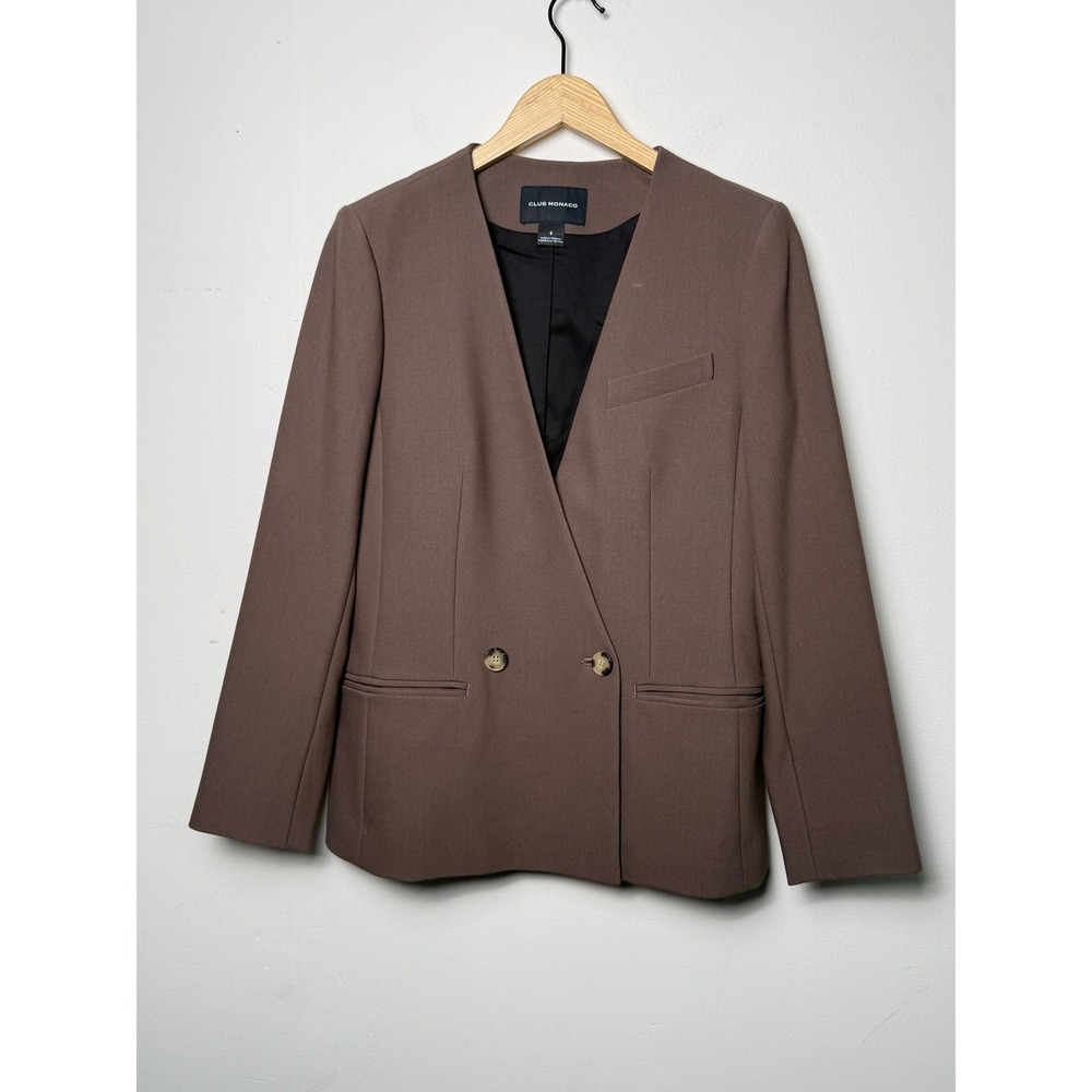 Club Monaco Womens Size 8 Collarless Double Breasted Blazer Taupe Mauve Brown